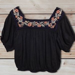 American Eagle Outfitters Embroidered Boho Peasant Top